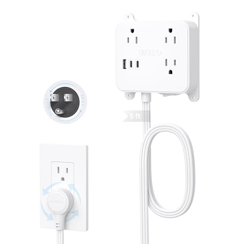 TROND Flat Power Strip with 360° Rotating Plug - size: 5FT