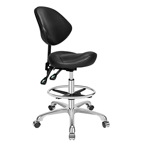 Kaleurrier Rolling Saddle Chair with Back Support: Heavy Duty Stools - color: Black, size: With Back & Footrest