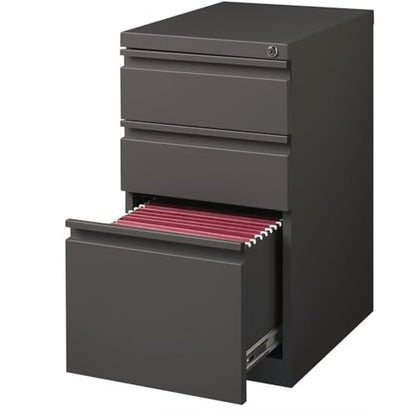 Pemberly Row 3 Drawers 27.75" Vertical Espresso Metal Filing Cabinet Lockable Pre-Assembled Stationary Letter Size for Home, Office - color: Espresso