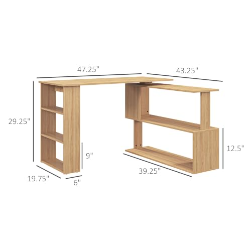 HOMCOM 47 Inch L Shaped Desk, Home Office Table, 360 Degree Rotating Maple - color: Maple