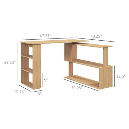 HOMCOM 47 Inch L Shaped Desk, Home Office Table, 360 Degree Rotating Maple - color: Maple