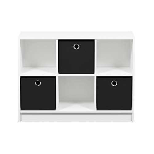 Furinno Basic 6-Cube Book Shelf with Open Shelf, 3 x 2, White - color: White/Black, size: 6-Cube with Bin