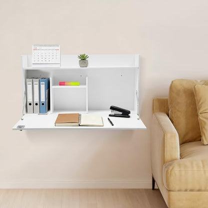 Wall Mounted Foldable Desk Cabinet, 31.5" Floating Desk with Storage, Space Saving Wall-Mounted Workstation for Home Office