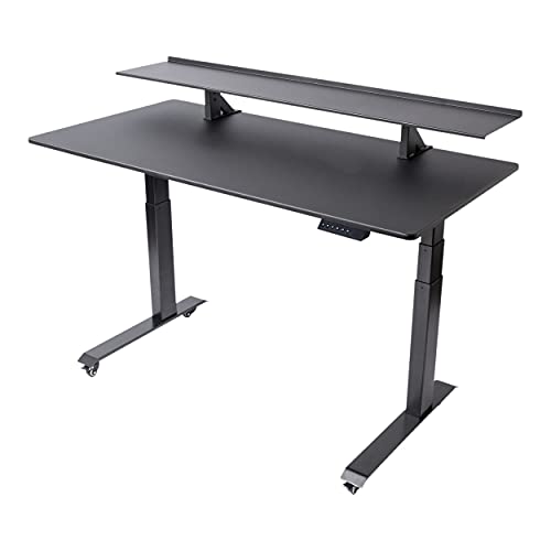 Stand Up Desk Store Split Top Electric Adjustable Height Standing Desk with Monitor Shelf (Black Frame/Matte Black Top, 60" Wide) - color: Black Frame/Matte Black Top, size: 60 Inches