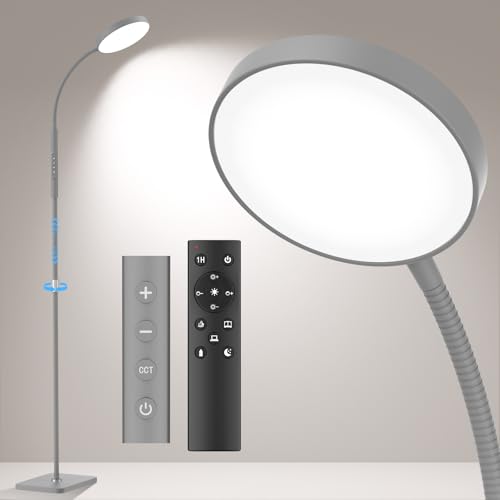 PACOVY Floor Lamp, Adjustable Height Floor Lamps for Living Room Bedroom, 120 LED Super Bright Standing Lamp Remote Control Dimmable Gooseneck Tall Stand Reading Lamp for Office Craft, Matte Gray - color: Gray