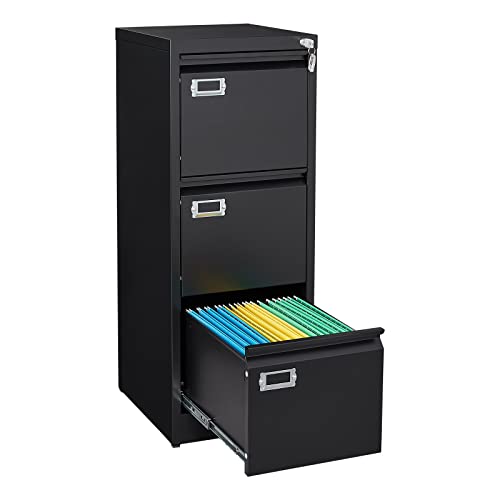 3-Drawer File Cabinet, Locking Metal Vertical File Storage for Home Office, Black, 15" W x 17.7" D x 38.6" H - color: Black, size: 3 Drawer (Stationary)