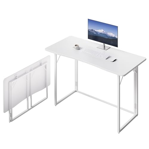 JOYMOOP 47.2" White Folding Desk, No Assembly, Wooden Top, Large Size - color: White, size: 47.2" Width