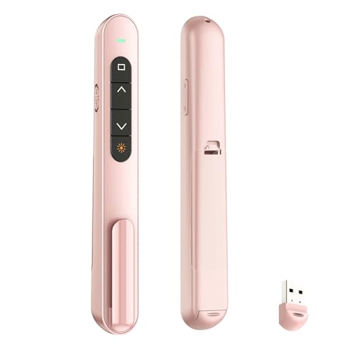 QUI Presentation Clicker with Volume Control, Wireless Presenter Remote | Plug & Play 2.4GHz USB Slide Advancer Compatible with Mac/Windows, Works with PowerPoint, Keynote, and Google Slides - color: Pink, size: S