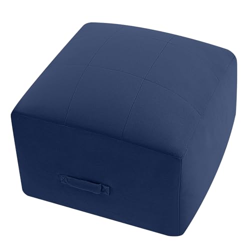 MeMoreCool Square Stuffed Pouf Ottoman Foot Rest, Floor Pouf Foot Stool with Foam Chunk Filling, Soft Stuffed Ottoman Footrest for Living Room, Navy - color: Grid Navy