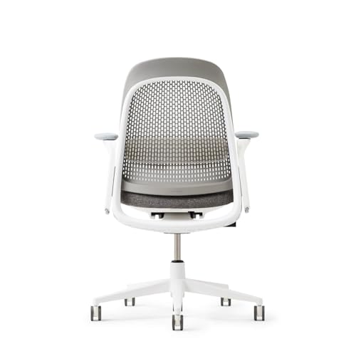 Haworth Breck Ergonomic Office Chair, Home Office Desk Chair, Stone | Computer Desk Chair with Height-Adjustable Lumbar Support, White Trim, Duo-Tone Hard Casters, and 4D-Arms - color: Stone, style: White Trim