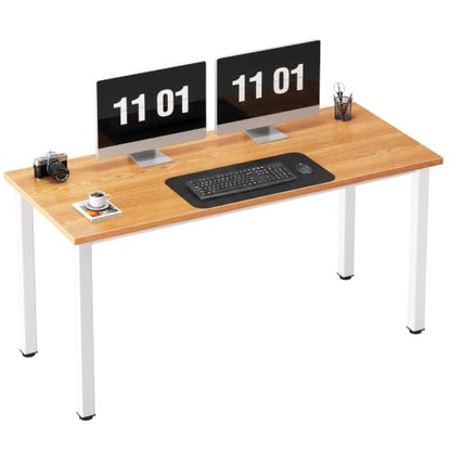 Need 54.3 Inch Large Computer Desk, Teak Wooden Top with White Metal Frame | Simple Style, Home Office, Basic Sturdy Writing Table, Study Student, Adjustable Feet, Water-Resistant, Easy Assembly - color: Teak & White, size: 54 inches