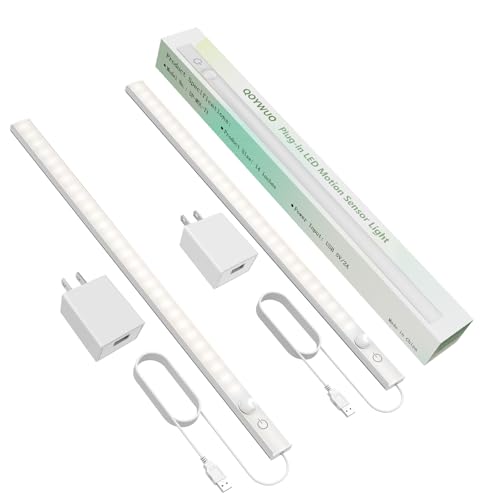 USB Plug-in Motion Sensor Light, ON/Night/Day Modes, Bright&Dimmable | 14" Slim LED Under Cabinet Lighting Indoor for Kitchen, Cabinet, Closet - 4000K Neutral White, 1-Bar Standalone (2 Pack) - color: Neutral White, size: 2 * 1-Bar