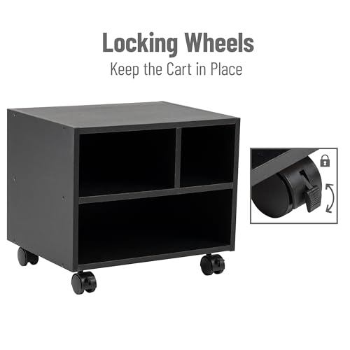 Mind Reader Rolling Printer Cart, Utility Cart, Printer Stand, Under Desk Storage, Office, MDF, 16" L x 12" W x 13.75" H, Black - size: 4-Shelves