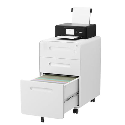 3 Drawer Mobile File Cabinet with Lock, 4 Keys and 25 Letter File Folders | Heavy-Duty Steel Rolling Filing Cabinet Pre-Assembled Under Desk for Home Office Letters/Legal/A4 Hanging File Folders - color: White, size: 23.8"H*15.7"W-3 Drawers(25 letter fold