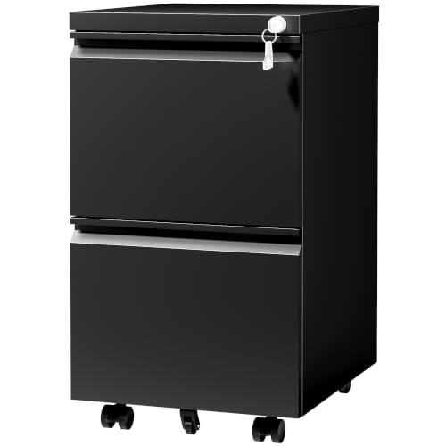 SAWJEC 2 Drawer Rolling File Cabinet Fully Assembled, Black - color: 01b-black