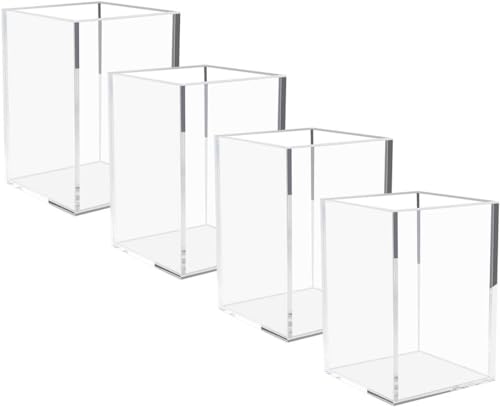 NIUBEE Acrylic Pen Holder for Desk, Clear Pencil Cup Organizer 4 Packs | Acrylic clear acrylic pen holder, durable transparent design organizes stationery and makeup tools for students and workers - color: Clear