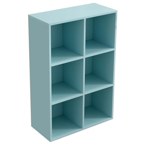 6-Cube Storage Shelf Bookcase, Light Blue | Wooden 3-Tier Open Bookshelf, Fits 11×11" Bins, Vertical or Horizontal Use, Full Back Panels, For Home Office - color: Light Blue, size: 6-Cube