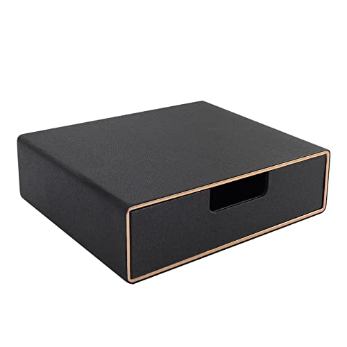 Stackable Organizer Drawer PU Leather Classic Handmade,Organize Home Office Desk Accessories and Sort Letter-Size Paper/a4 Document,Desk Caddy with Drawers Storage Box,13.1x10x3.7inches,Black - color: Black Linen Texture