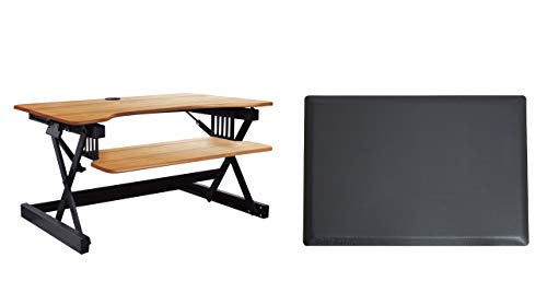 Rocelco 40" Large Height Adjustable Standing Desk Converter with Anti Fatigue Mat BUNDLE - Quick Sit Stand Up Computer Workstation Riser - Retractable Keyboard Tray - Black (R DADRT-40-MAFM) - color: Teak/Black, size: 40", style: Riser+Floor Mat