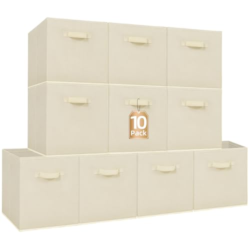 STORAGE MANIAC Storage Cubes, 13 Inch Collapsible Storage Bins with Handles, 10 Pack Fabric Foldable Bins for Organization, Durable Storage Bins for Closet, Shelves, Offices, 10-Pack Beige - color: Beige-10 Pack, size: 13 INCH