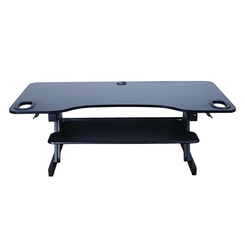 Rocelco 45" Height Adjustable Standing Desk Converter with Premium Dual Monitor Mount and Slide Out Retractable Keyboard Tray - Sit Stand Up Triple Screen Tabletop Riser - Black (R ADRB-45-MA2) - color: Black, size: 45", style: Riser+Premium Dual Mount
