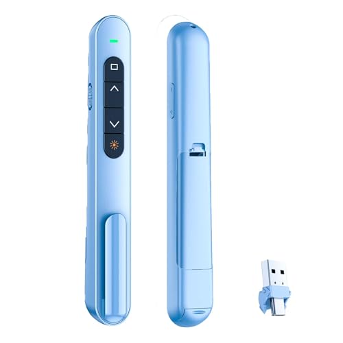 QUI Presentation Clicker with Volume Control, Wireless Presenter Remote | Plug & Play 2.4GHz USB Slide Advancer Compatible with Mac/Windows, Works with PowerPoint, Keynote, and Google Slides - color: Blue, size: L