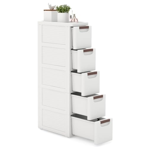 LOKO 5-Drawer Narrow Storage Cabinet, Slim Rolling Cart (7.5"x16.5"x36") - size: 7.5"x16.5"x36" (5 Drawer)