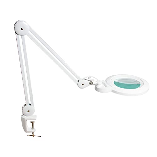 Neatfi XL Bifocals 1,200 Lumens LED Magnifying Lamp with Clamp, 3 Light Modes, Correlated Color Temperature Control (3000K-4500K-6000K), 12W, 120 Pcs SMD LED (White, 6 Inch Lens) - color: White, size: 6 Inch Bifocal Lens
