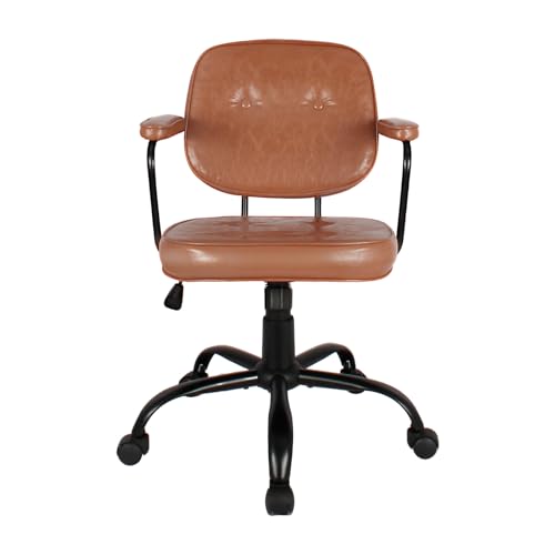 Compact Desk Chair with Arms & Wheels 360° Swivel Adjustable Vanity Chair Small Rolling Task Chair for Home Office, Bedroom, Study, Dressing Table - color: Khaki-1