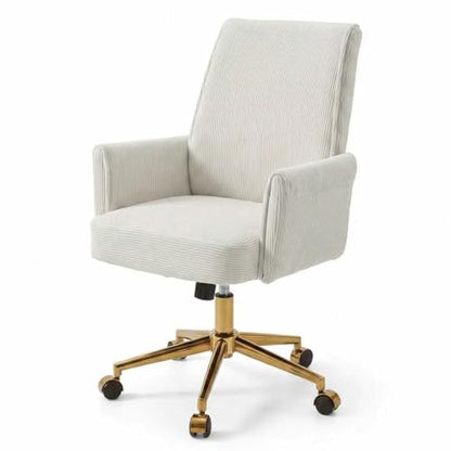 YITAI Stripes Velvet 360°Swivel Desk Chair, Modern Height Adjustable Home Office Armchair with Gold Base and Wheels for Vanity, Comfy Computer Chair for Study Living Room Bedroom（Beige） - color: Beige