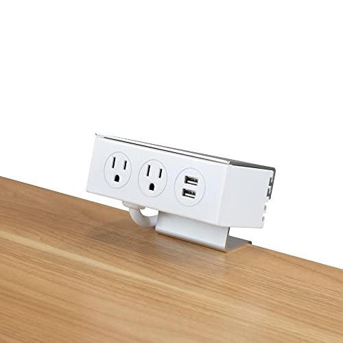 2 Plug Desk Clamp Power Strip Bar with 2 USB Ports, 5-Foot Cord, White