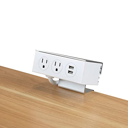 2 Plug Desk Clamp Power Strip Bar with 2 USB Ports, 5-Foot Cord, White