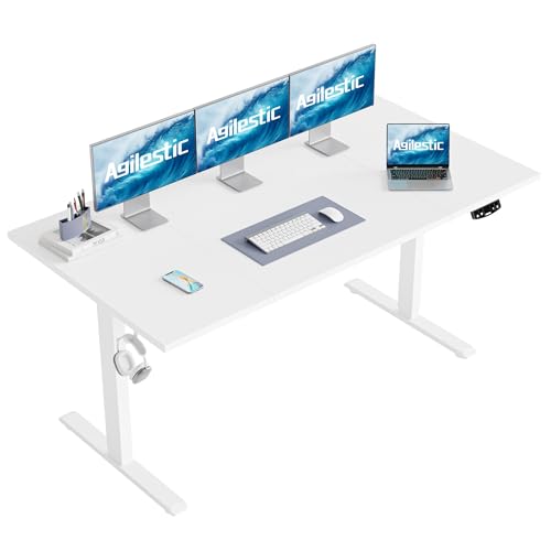 Agilestic Electric Height Adjustable Standing Desk, 63 Inch, Arctic White - color: White, size: 63x23.6 Inch