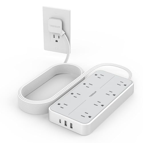 TESSAN Power Strip Surge Protector, 15FT Flat Plug Extension Cord | 8 Outlets 3 USB Charger(1 USB C), 1080 Joules Protection, Wall Mountable Charging Station for Home Office Dorm, Gray - color: Gray, size: 15FT-1080J surge protection