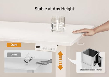 Claiks Electric Height Adjustable Standing Desk, 48x24 Inch, Cold White | Smooth Height Adjustment, 3 Memory Presets, Cable management hub & hook, Stable Steel Frame, 156 lbs Capacity, Easy Assembly - color: Cold White, size: 48