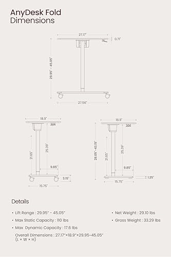 TopJob ANYDESK FOLD Mobile Standing Desk, Portable with Lockable Wheels, Foldable Stand Desk, Rolling Computer Workstations, Used for Home, Couch Side Table, Bedside Table in Bed Room Kitchen - color: Mist