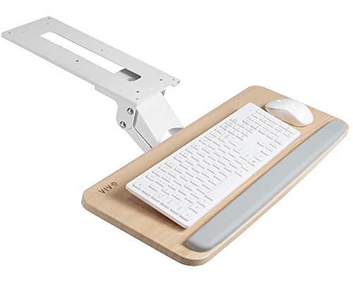VIVO Light Wood Under Desk 25 x 10 inch Keyboard Tray, MOUNT-KB03C | Adjustable Computer Keyboard and Mouse Platform, Ergonomic Under Table Desk Mount Drawer, Full Swivel - color: Light Wood, size: 25"