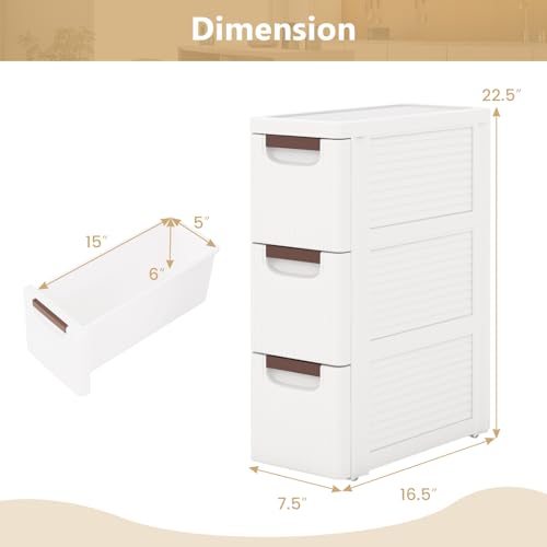 LOKO 3-Drawer Narrow Storage Cabinet, Slim Rolling Cart, Mobile Plastic Cart Container with Pull Handles, Built-in Wheels, for Living Room, Kitchen, Bathroom, Office (7.5"x16.5"x22.5" (3 Drawer)) - size: 7.5"x16.5"x22.5" (3 Drawer)