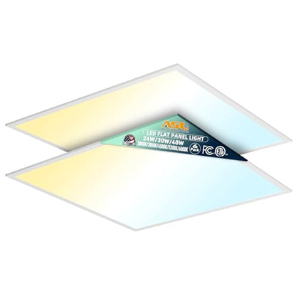 Allsmartlife 2x2FT LED Flat Panel Troffer Light, 2-Pack 5CCT (3000K-3800K-4500K-5200K-6000K), Triac Dimmable, 2X2 Recessed Back-Lit Drop Ceiling Light Fixture - size: 2-Pack