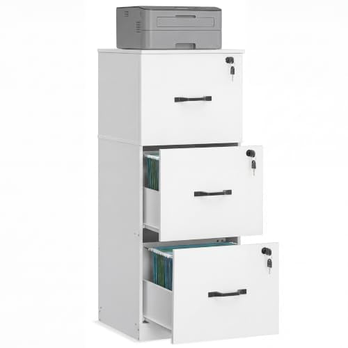 VASAGLE 3 Drawer File Cabinet with Locks, for A4, Letter Sized Documents - color: Cloud White, size: 3 Drawers