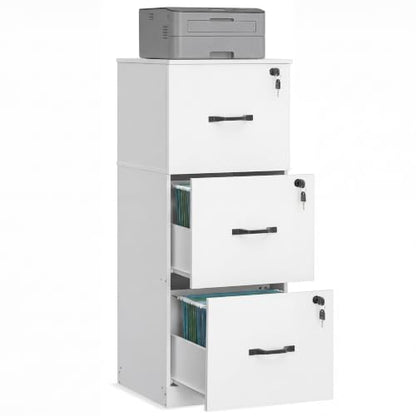 VASAGLE 3 Drawer File Cabinet with Locks, for A4, Letter Sized Documents - color: Cloud White, size: 3 Drawers
