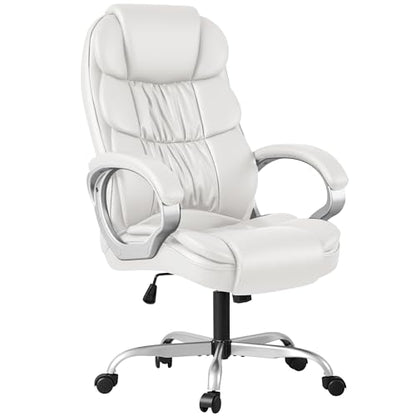 Homall Office Chair High Back Computer Desk Chair, PU Leather Adjustable Height Modern Executive Swivel Task with Padded Armrests and Lumbar Support (White) - color: White