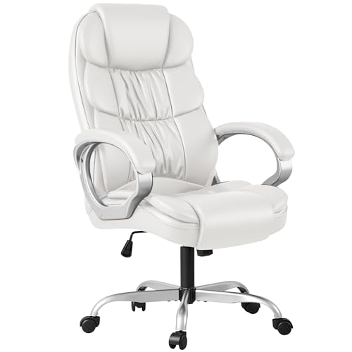 Homall Office Chair High Back Computer Desk Chair, PU Leather Adjustable Height Modern Executive Swivel Task with Padded Armrests and Lumbar Support (White) - color: White