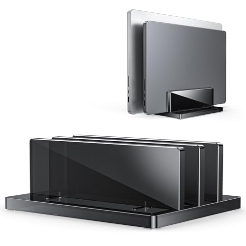 OMOTON Vertical Laptop Stand, Black Acrylic Dual Holder for MacBook Gaming - size: Dual-Black