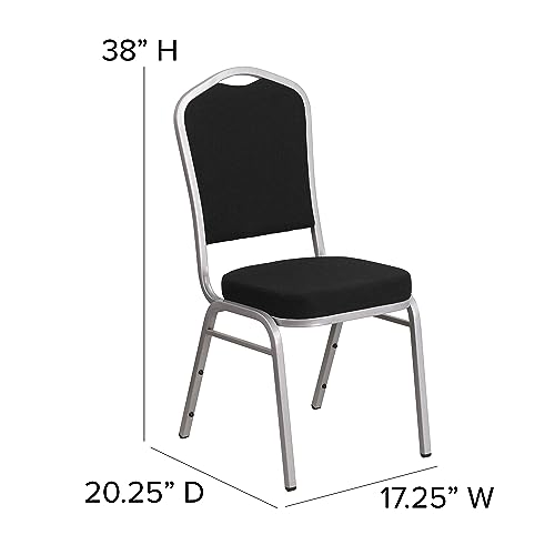 Flash Furniture Hercules Crown Back Stackable Banquet Chair, Silver, 4-Pack | Silver Frame, Fabric Upholstery - color: Black Fabric/Silver Frame, size: Set of 4