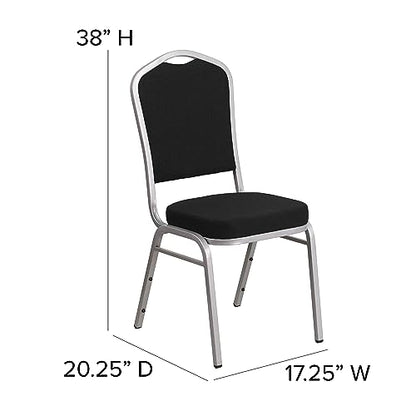Flash Furniture Hercules Crown Back Stackable Banquet Chair, Silver, 4-Pack | Silver Frame, Fabric Upholstery - color: Black Fabric/Silver Frame, size: Set of 4
