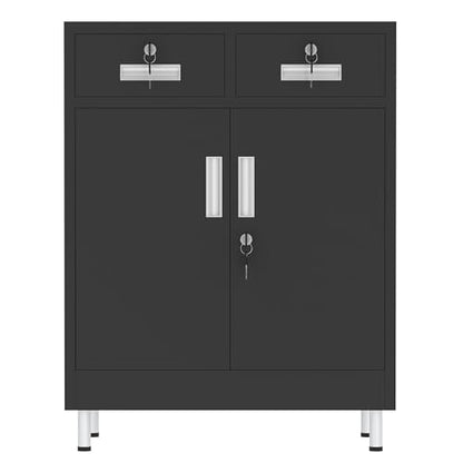 Metal Storage Cabinet with Locking Doors and 2 Drawers, Lockable Storage Cabinet with Adjustable Shelf for Home Office Garage Entryway Pantry (Black)