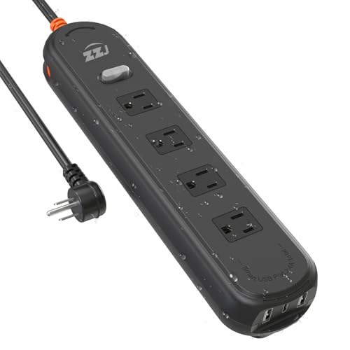 Outdoor Waterproof Power Strip IPX6, 6FT Extension Cord with 4 AC & 3 USB | 1625W/13A, 2 USB A and 1 USB C, Electric Shockproof & Overload Protection, Wall Mountable for Indoor and Outdoor Use - size: 6FT