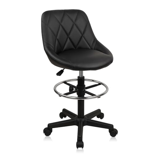 Small Rolling Stool with Backrest - 360° Swivel Chairs with Wheels, Adjustable Height Footrest Armless Vanity Chair, Thickened Seat Cushion Stool Chairs for Spa, Shop, Salon, Massage, Black, 1 Pack - color: Roubert_black, size: 1 Pack