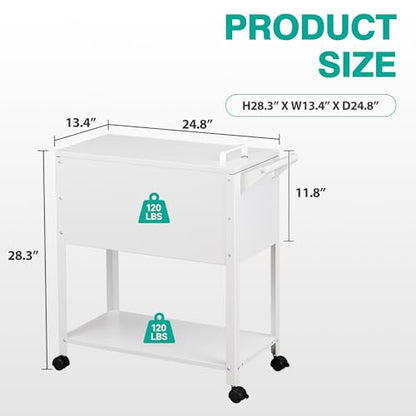 Rolling File Cart with Wheels Hanging Files,Rolling File Cabinet Organizer,Rolling Hanging File Folder Cart on Wheels,Metal Filing Cart,Fit A4/F4/Letter/Legal File for Home Office (White) - color: White